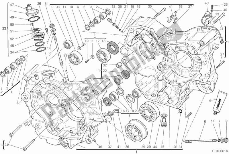 All parts for the Half-crankcases Pair of the Ducati Hypermotard Hyperstrada USA 821 2013